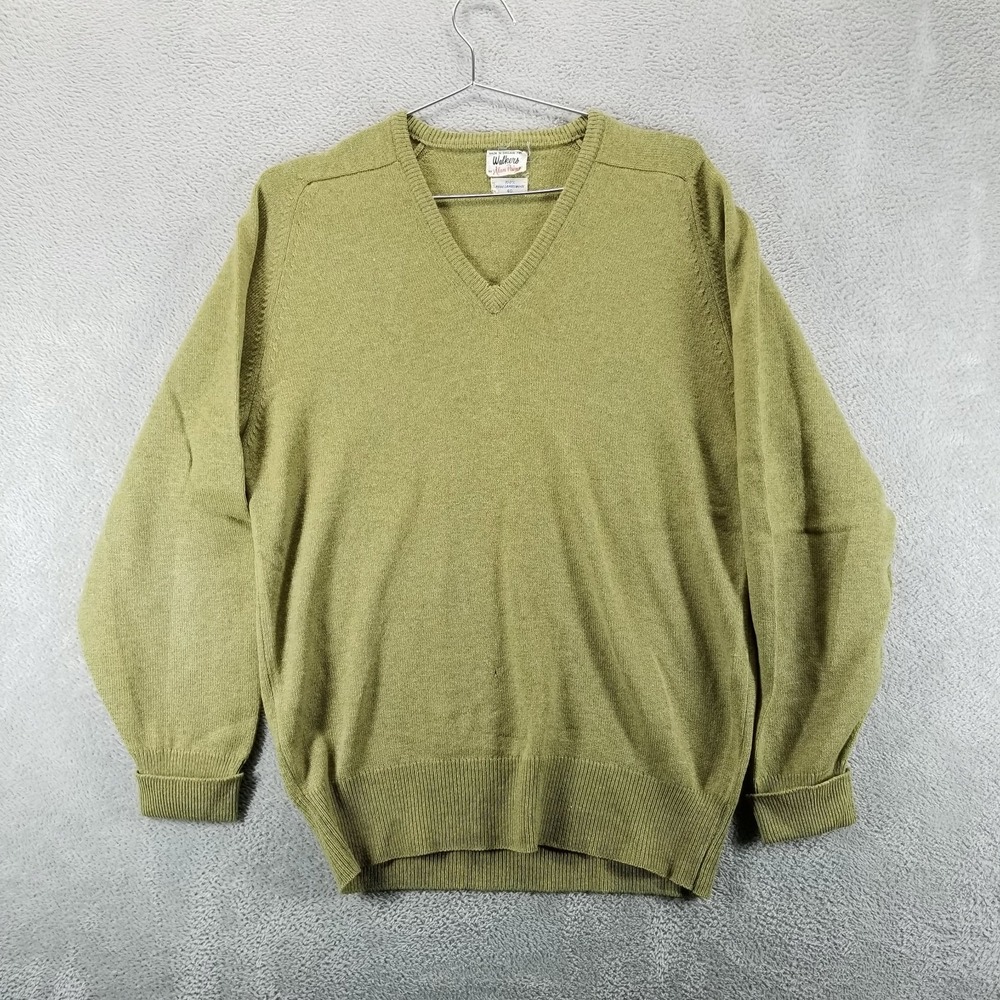 VTG Walkers by Alan Paine Sweater Mens 40‎ Green V Neck Pullover 100% Lambswool